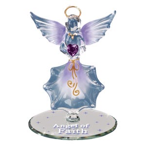Angel of Faith Figurine | Purple Crystal Heart Angel | Glass Angel Gift | Religious Decor | Faith Keepsake