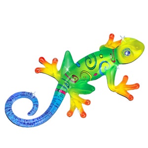 Colorful Glass Gecko Figurine | Handcrafted Gecko Decor | Maui Lizard with Crystals | Small Animal Gift | Vibrant Gecko Collectible