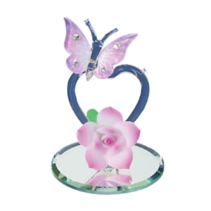 Crystals Butterfly, Pink Rose Glass Figurine, Handcrafted Home Decor Gift