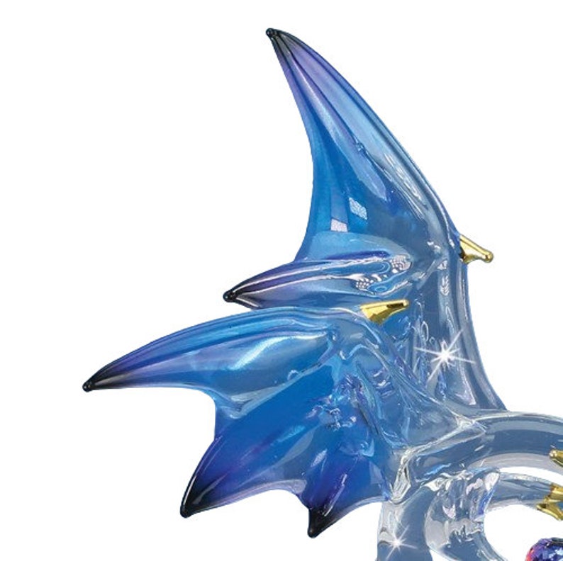 Jewel Keeper Dragon, Glass Dragon Figurine, Blue Wings, Handmade Dragon