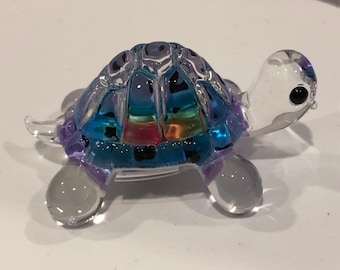 Snow Cone Turtle Glass Figurine | Rainbow Glass Animal Decor Gift Collectible Display Decor