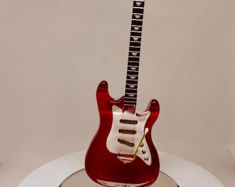 Vintage Red Guitar Figurine | Handcrafted Glass Music Collectible for Home Display