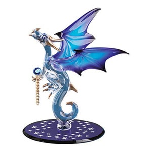 Blue Dragon Figurine | Glass Dragon with Gem and Stars | Mystical Fantasy Decor | Gift for Dragon Collectors