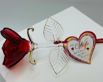 Red Rose for Wife Figurine | Handcrafted Glass Romantic Anniversary Collectible Decor