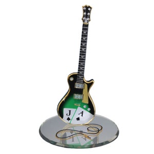 Black Jack Guitar Figurine | Glass Guitar Decor with Crystals | Musician Gift | Card Player Decor | Large Guitar Sculpture