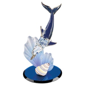 Glass Dolphin & Blue Coral Figurine | Handmade Decoration | Marine Life | Sea Life Gift