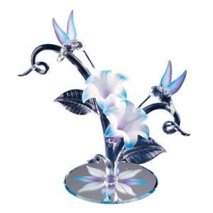 Hummingbirds on Floral Branch | Handcrafted Glass Bird Figurine | Crystal & Gold Nature Decor
