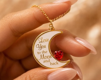 Liebe dich zum Mond Halskette | Mond Anhänger Romantisches Geschenk Jahrestag Schmuck