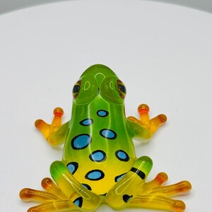 Gefleckte Frosch Glasfigurine | Grün Gelb Frosch Dekor Mini Amphibien Tier Sammlerstück Display Bild 3