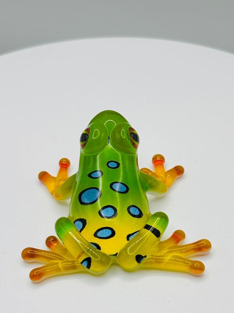 Gefleckte Frosch Glasfigurine | Grün Gelb Frosch Dekor Mini Amphibien Tier Sammlerstück Display Bild 3