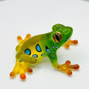 Gefleckte Frosch Glasfigurine | Grün Gelb Frosch Dekor Mini Amphibien Tier Sammlerstück Display Bild 1