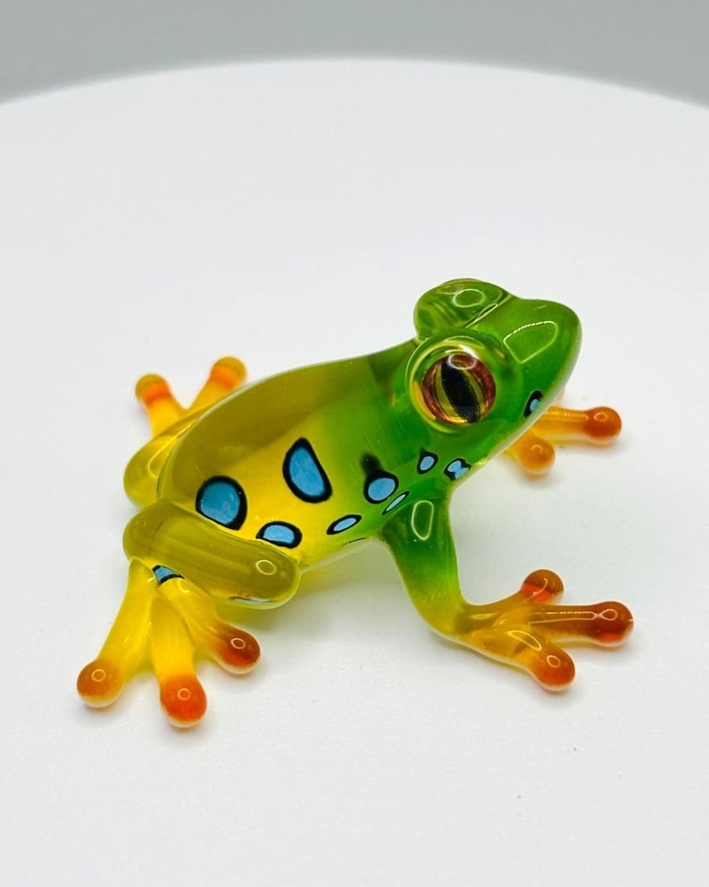 Gefleckte Frosch Glasfigurine | Grün Gelb Frosch Dekor Mini Amphibien Tier Sammlerstück Display Bild 1