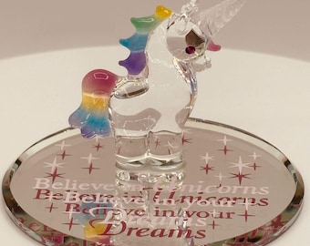 Figurina in vetro Believe in Unicorns / Decorazione in cristallo fantasy per ragazze / Decorazione da esposizione da collezione magica