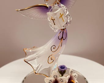 Angel with Bible Glass Figurine | Faith Christian Home Decor Religious Gift Display