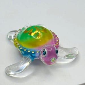 Island Pearl Sea Turtle Glass Figurine | Rainbow Hawaiian Coastal Decor Beach Collectible Gift
