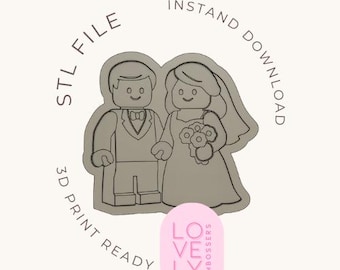 Tagliabiscotti per biscotti a forma di coppia di sposi in mattoni, stampo per fondente STL