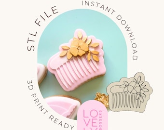 Pettine floreale vintage per capelli, fermaglio per capelli a tema Bridgerton, taglia biscotti, goffratore per fondente STL