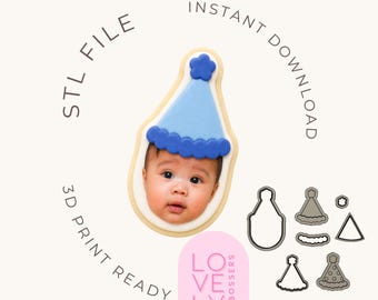 Party Hat with face space cookie Cutter and Embosser STL FILE