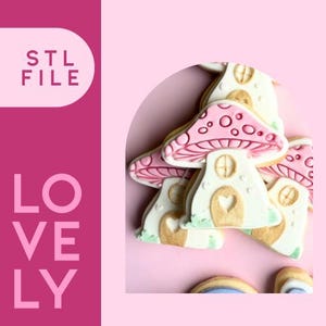 Fairy Mushroom Toadstool house Fairy Birthday cookie cutter fondant stamp STL