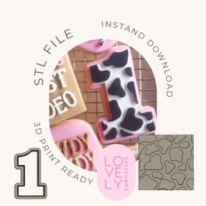 Cow print pattern plate with One 1 Cookie Cutter Fondant Embosser STL File for 3D printing