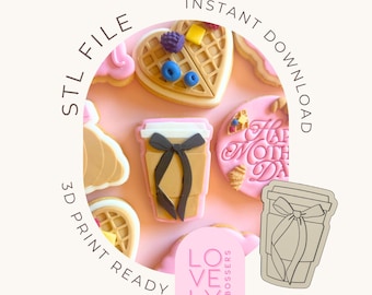 Coffee with bow fondant embosser cookie cutter Mothers Day STL