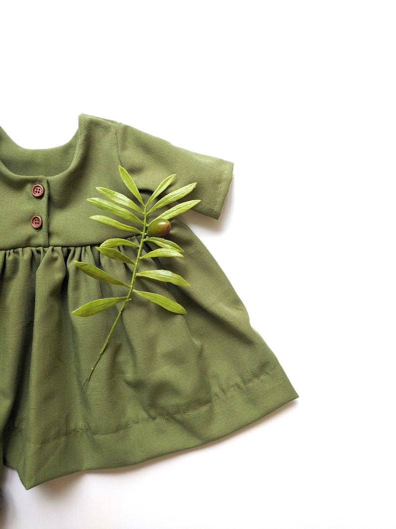 Olive Green Linen Dress 36 Months Baby Girl Dress Olive Etsy