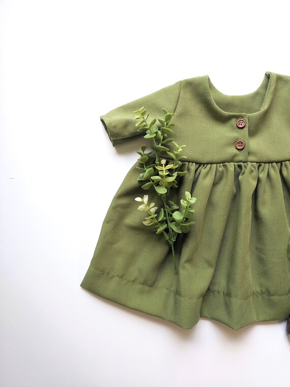 Green Linen Dress Olive Green Baby Dress 612 Month Dress Etsy
