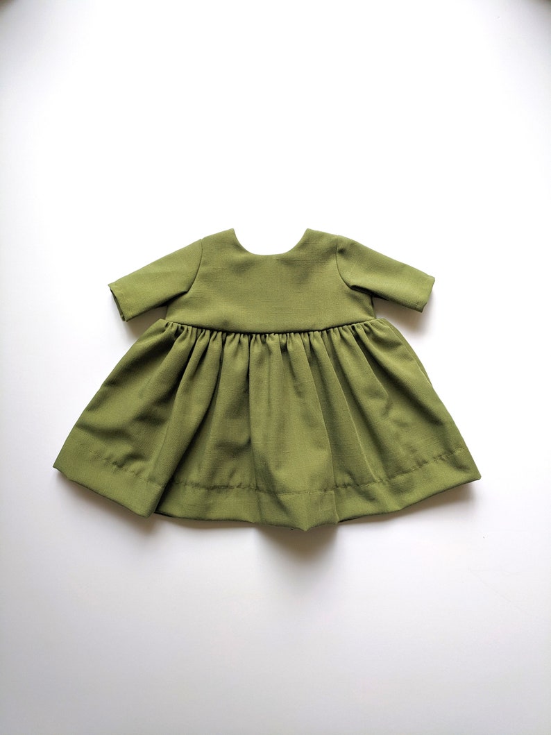 Olive Green Linen Dress 36 Months Baby Girl Dress Olive Etsy