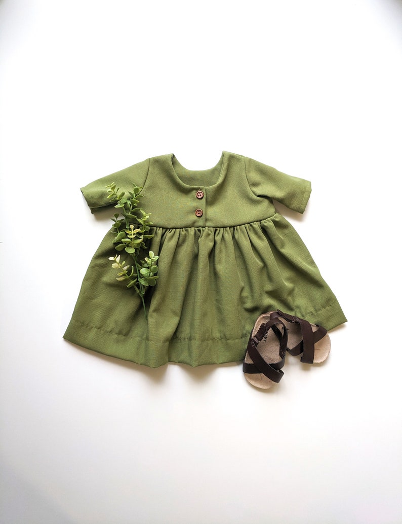 Olive Green Linen Dress 36 Months Baby Girl Dress Olive Etsy