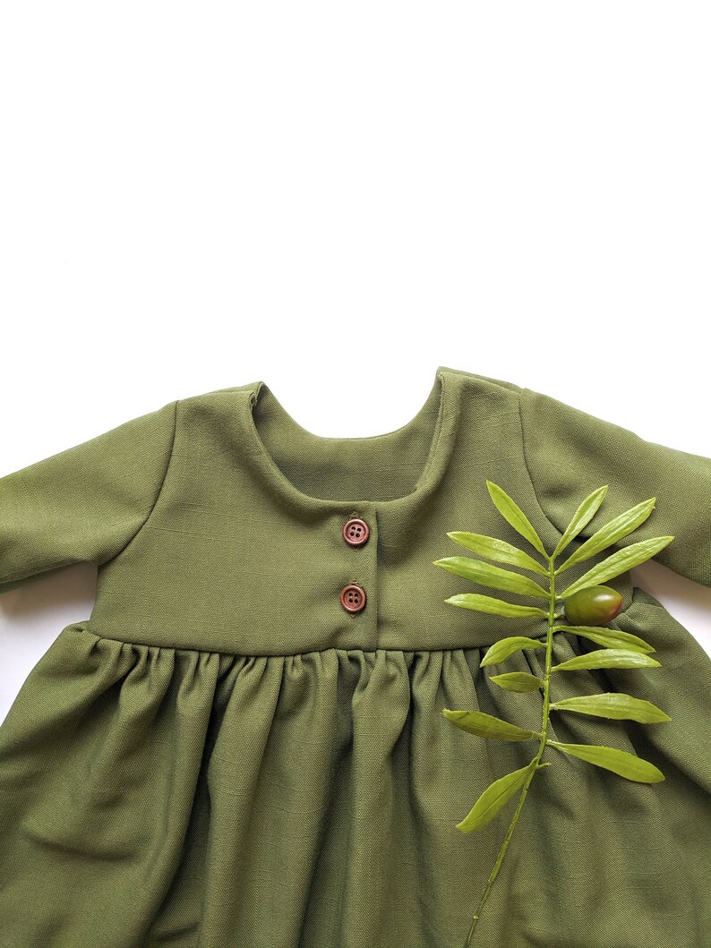 Olive Green Linen Dress 36 Months Baby Girl Dress Olive Etsy