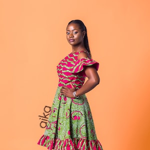African print dress, African clothing, Ankara dress, Ankara clothing, Ankara Cold-Shoulder dress, Ankara summer dress.