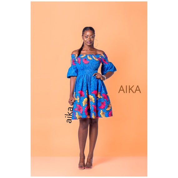 Ankara Off-shoulder Elastic-dress, African Print Dress, African