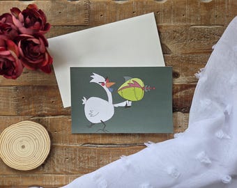 Retro Space Chicken Greeting card/Holiday Card 5.5 x 8.5