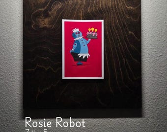 Rosie Robot Art Print: Hand-Drawn, Painted, 7 1/2 x 5 Color Pop