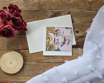 Pop Art Kiss Greeting Card: Bold holiday  (5.14 x 5.14)