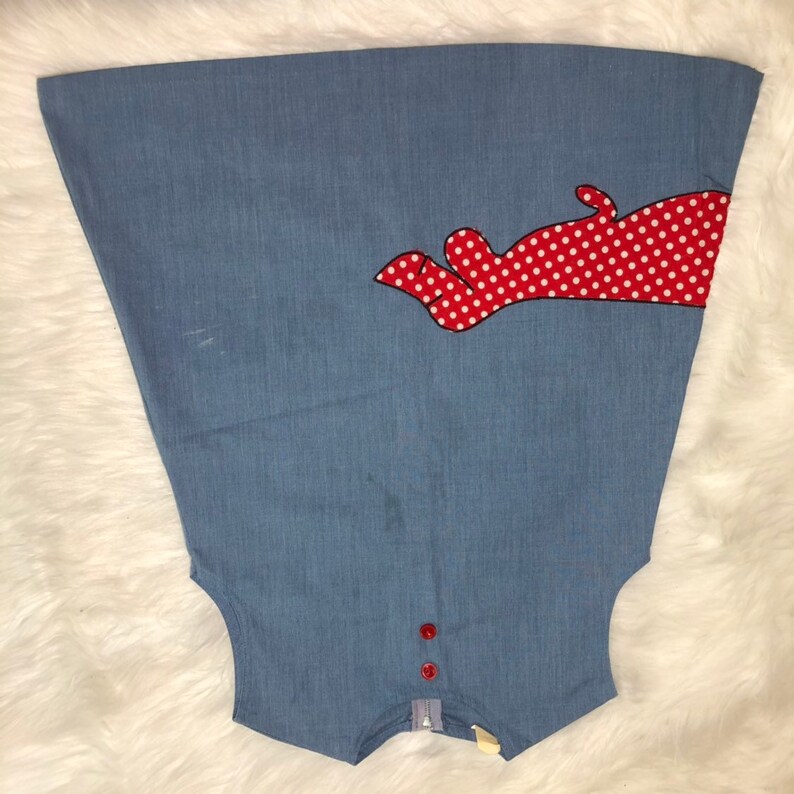 Dog Summer Button Puppy Outfit Vintage Chambray 1960s 1950s Girls Size 5T Toddler Dress 5