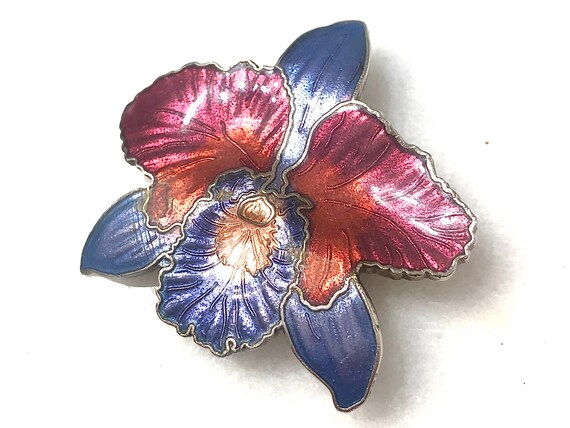 Purple Rose and Red Iris Brooch