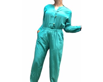 Vintage Laguna Beach California 1980s Authentic Jumpsuit Retro 80s One Piece Teal Womens Size Medium Large