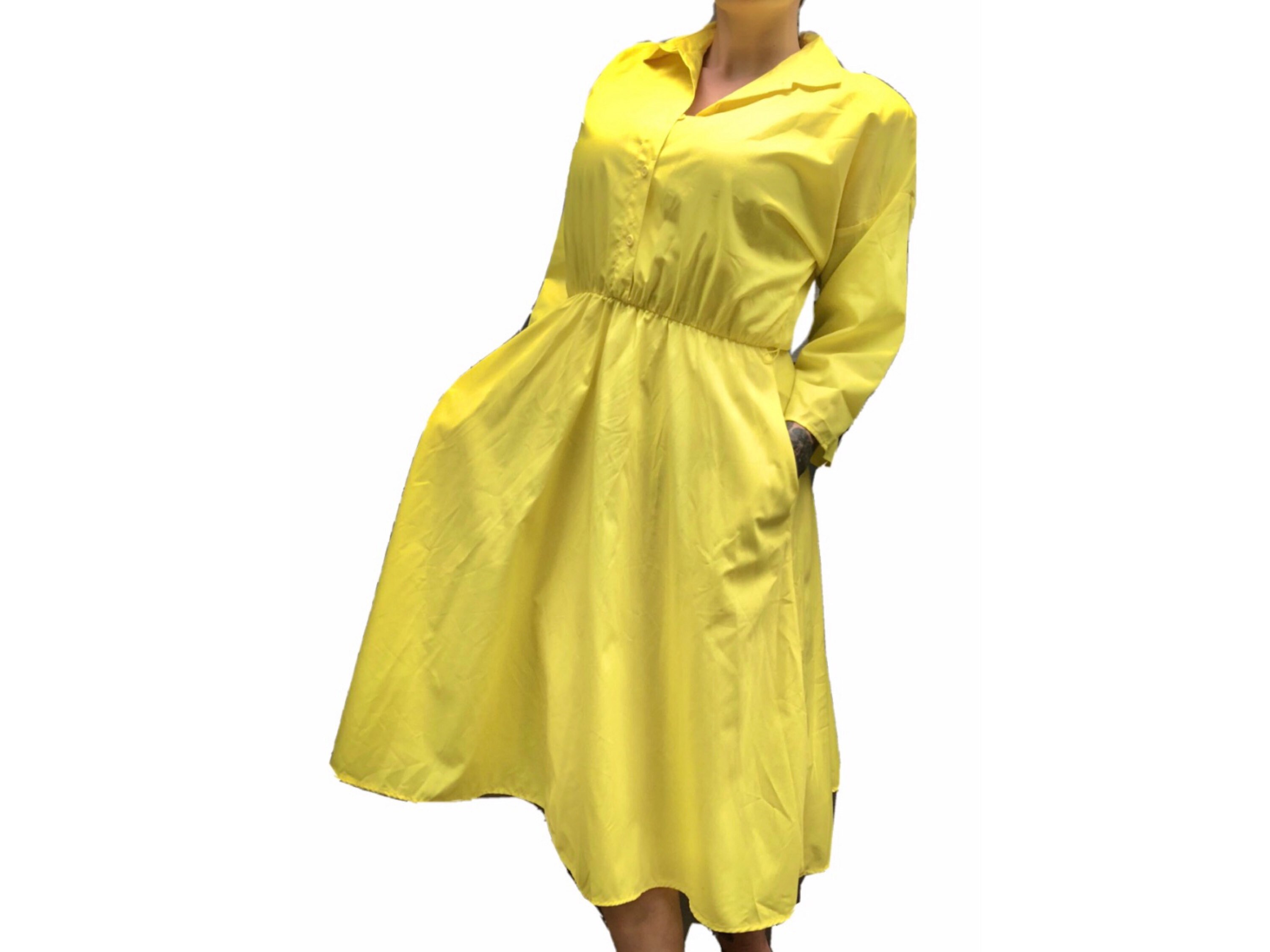 Vintage Highlighter Yellow Bright Flare Dress Size 12P Womens Etsy