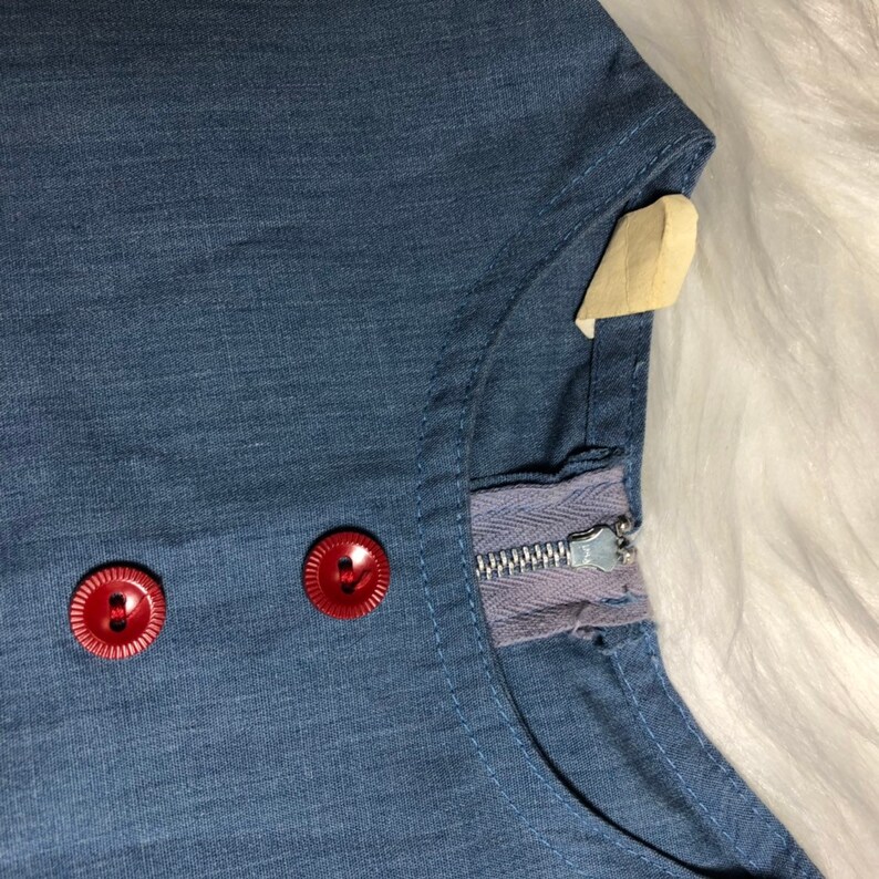 Dog Summer Button Puppy Outfit Vintage Chambray 1960s 1950s Girls Size 5T Toddler Dress 5