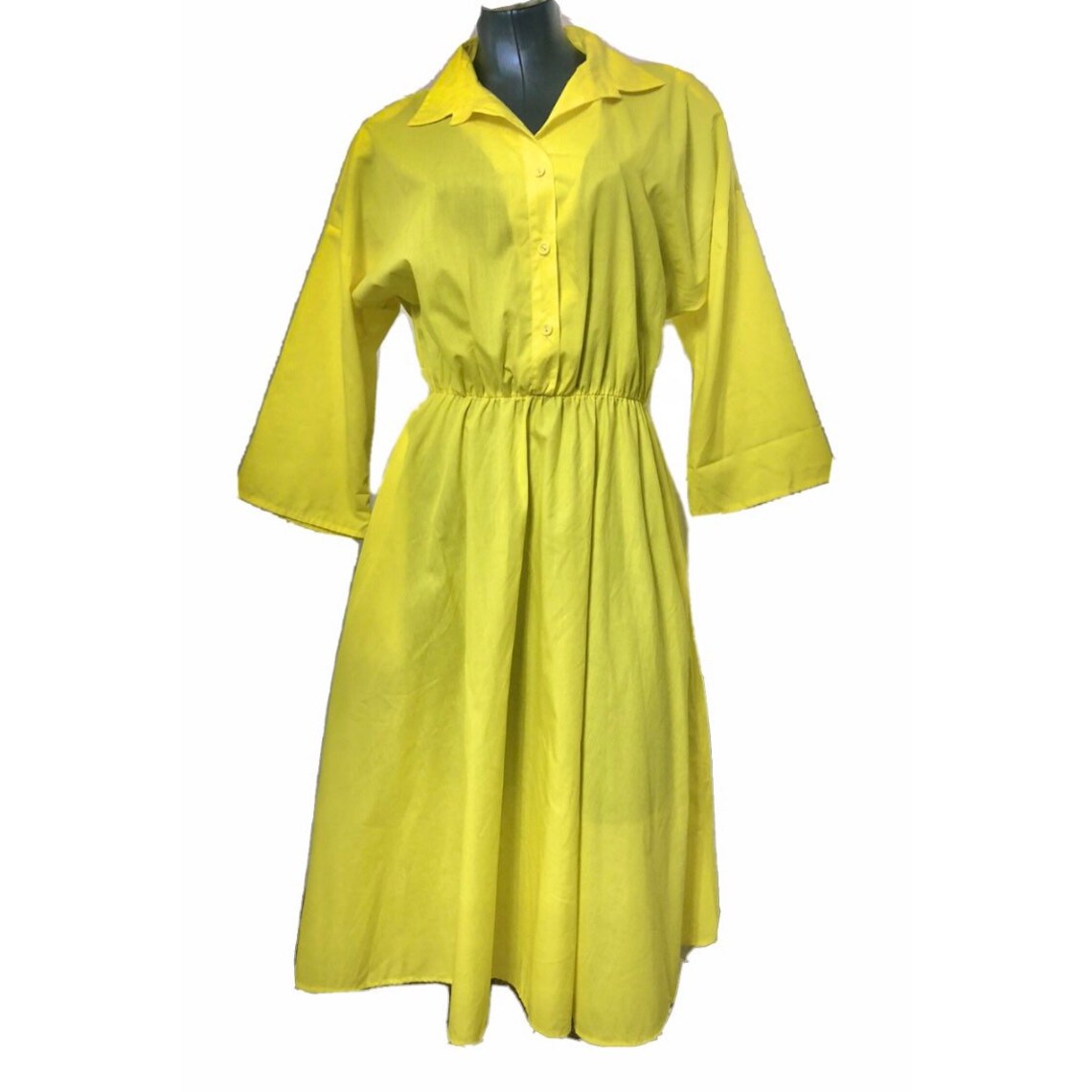 Vintage Highlighter Yellow Bright Flare Dress Size 12P Womens Etsy