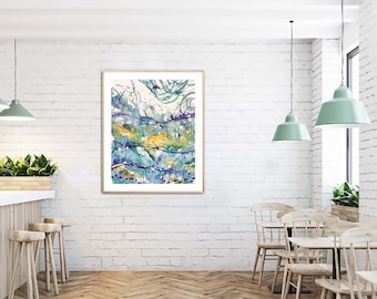 Abstract Art Print, Watercolour Art, Ocean Art, Beach Theme, Sea, Home Decor, Gift