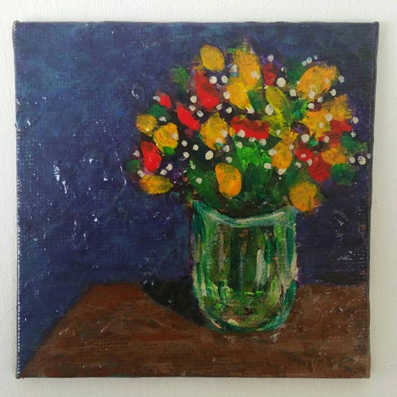 Glass Vase Colorful Acrylic Painting Floral Roses Etsy
