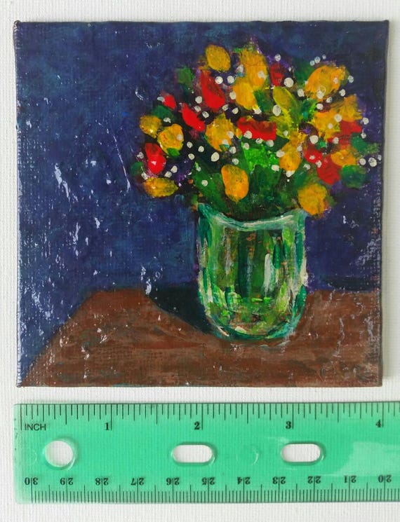 Glass Vase Colorful Acrylic Painting Floral Roses Etsy