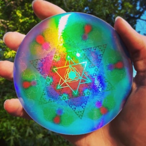 Holographic Sticker Sacred Geometry Themed Decor Gift for Lightworker Fractal Star Tetrahedron Merkaba Sticker Festival Gear
