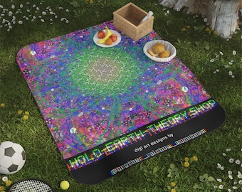 Green and Purple Picnic Blanket Psychedelic Themed Decor Gift for Trippy Art Lover Abstract Art Blanket Festival Gear