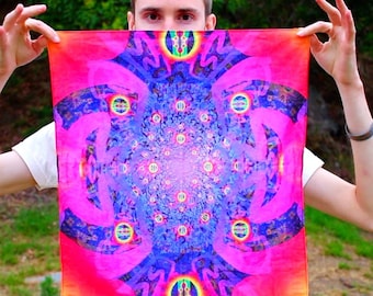 Pink and Purple Bandana Psychedelic Themed Gift for Trippy Art Lover Organic Cotton Bandana Festival Apparel