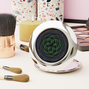 Compact Travel Mirror Sacred Geometry Themed Gift for Lightworker Rose of Venus Pentagram Mirror Festival Gear Psychedelic Themed Gift