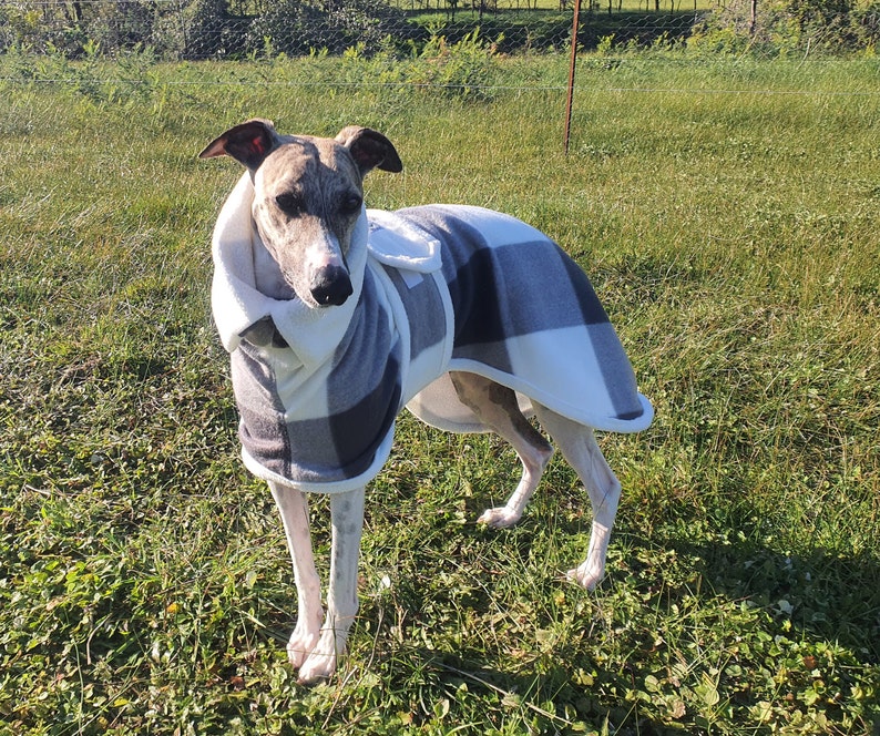 Whippet& Iggy Warm Fleece Coats Blk & Wht check