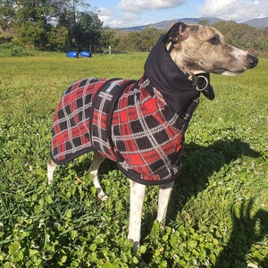 Whippet& Iggy Warm Fleece Coats Red Tartan